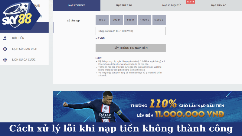 Cách xử lý lỗi khi nạp tiền không thành công