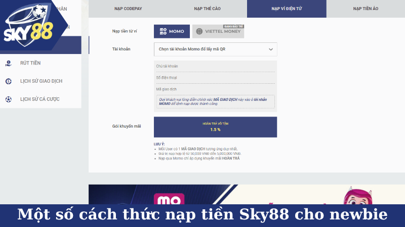 Một số cách thức nạp tiền Sky88 cho newbie